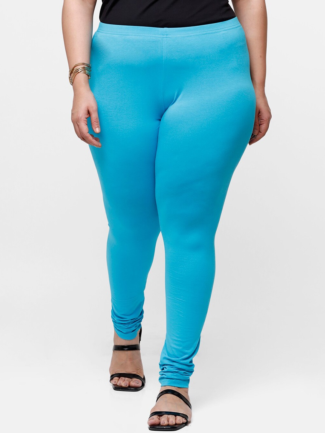 

De Moza Women Blue Solid Churidar-Length Cotton Leggings