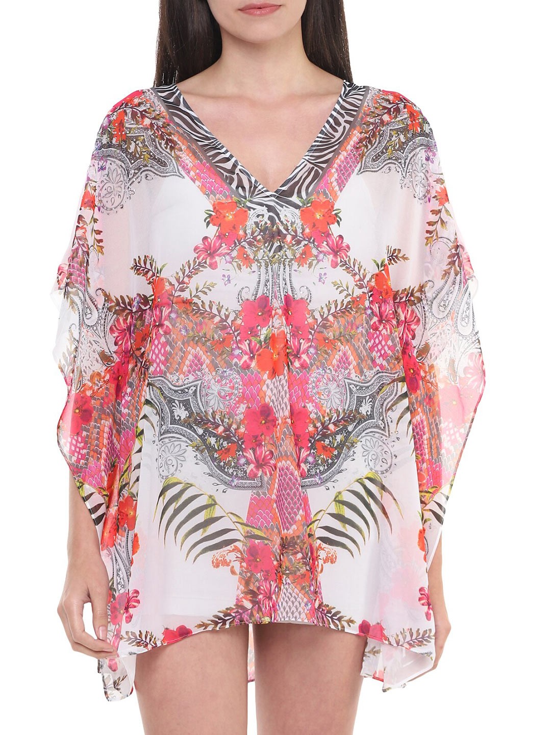 

Ted Baker Cream-Coloured Floral Print Kaftan Top