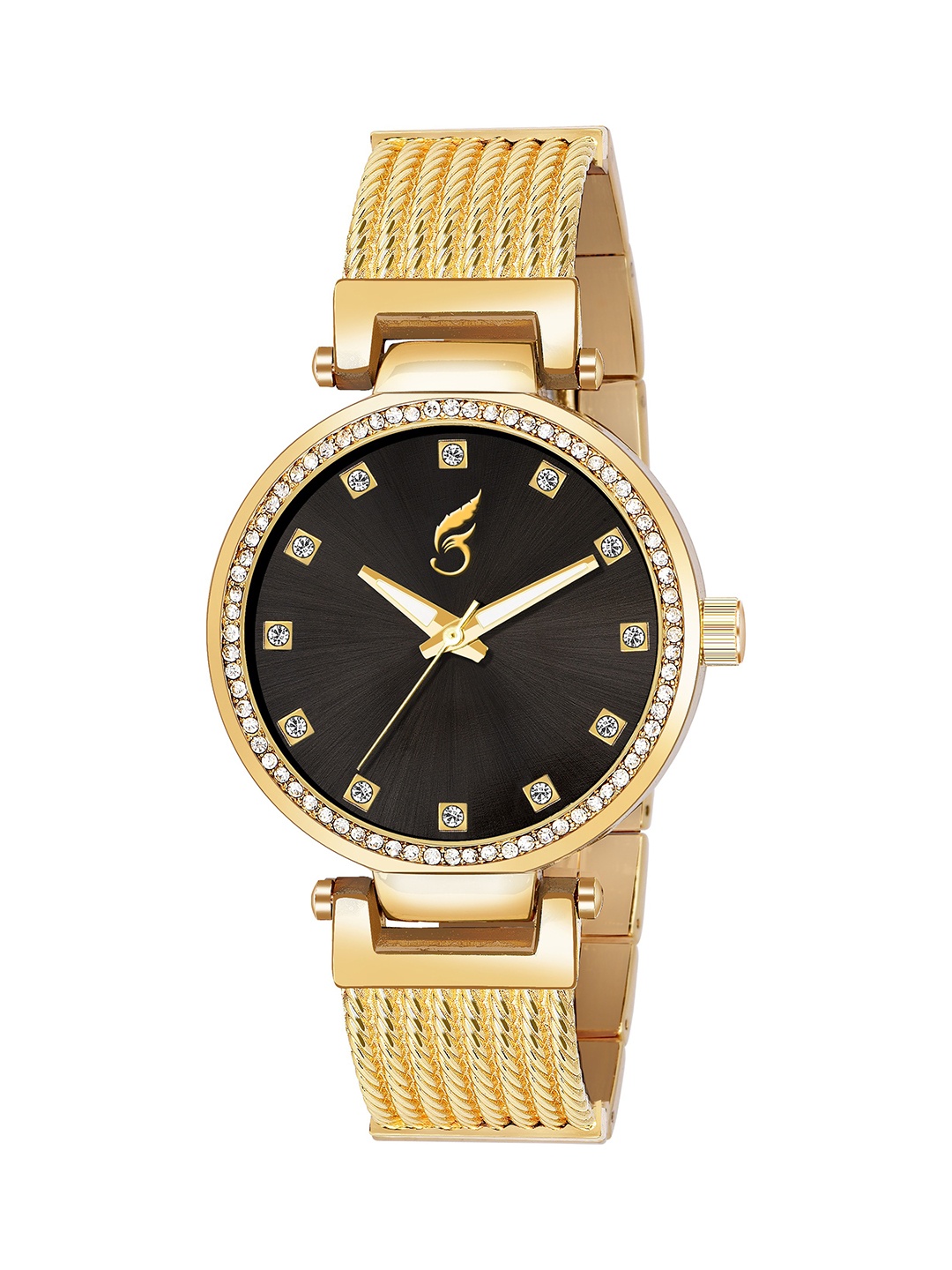 

Style FEATHERS Women Black Dial & Gold Toned Straps Analogue Watch SF21AD009143