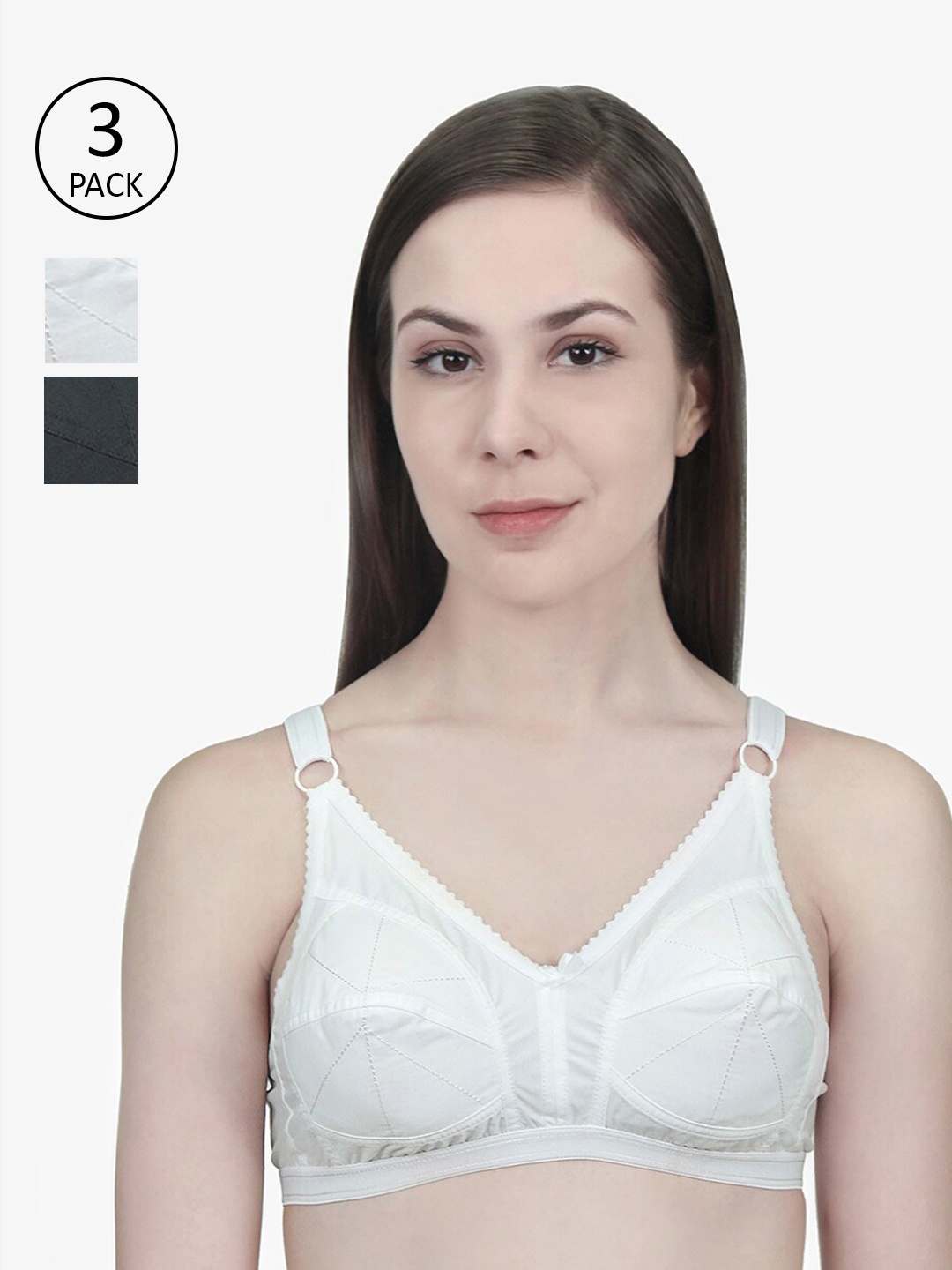 

Innocence White & Black Set of 3 Solid Non Padded Bra