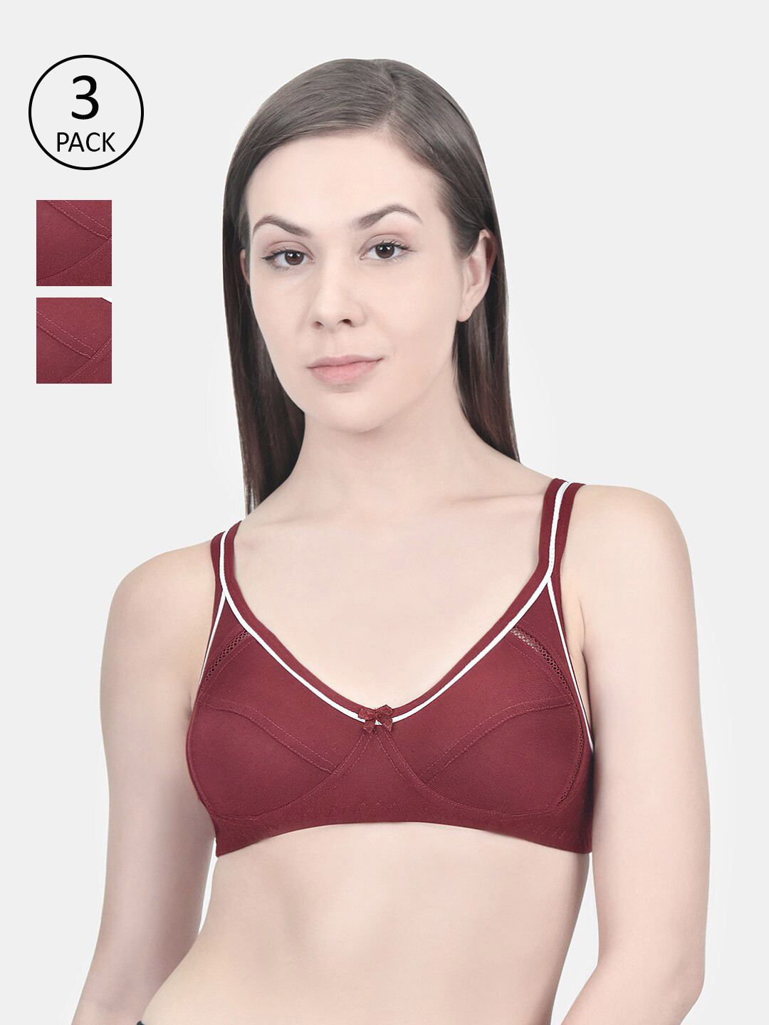 

Innocence Pack of 3 Maroon & White Bra