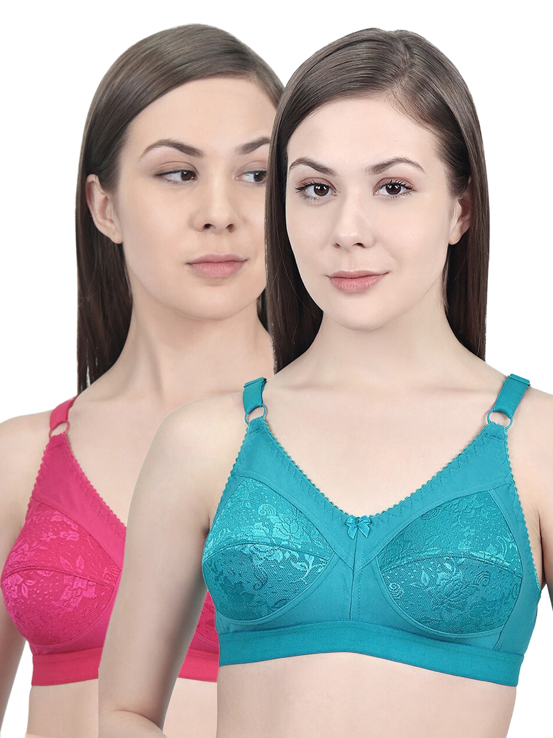 

Innocence Women Turquoise Blue & Pink Non Padded Non wired Everyday Bra Set Of 2