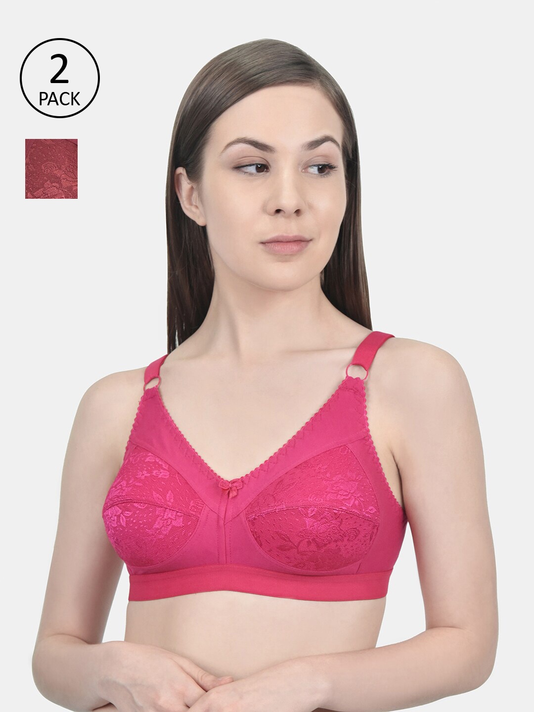 

Innocence Pink & Maroon Floral Non Padded Non wired Bra Set Of 2