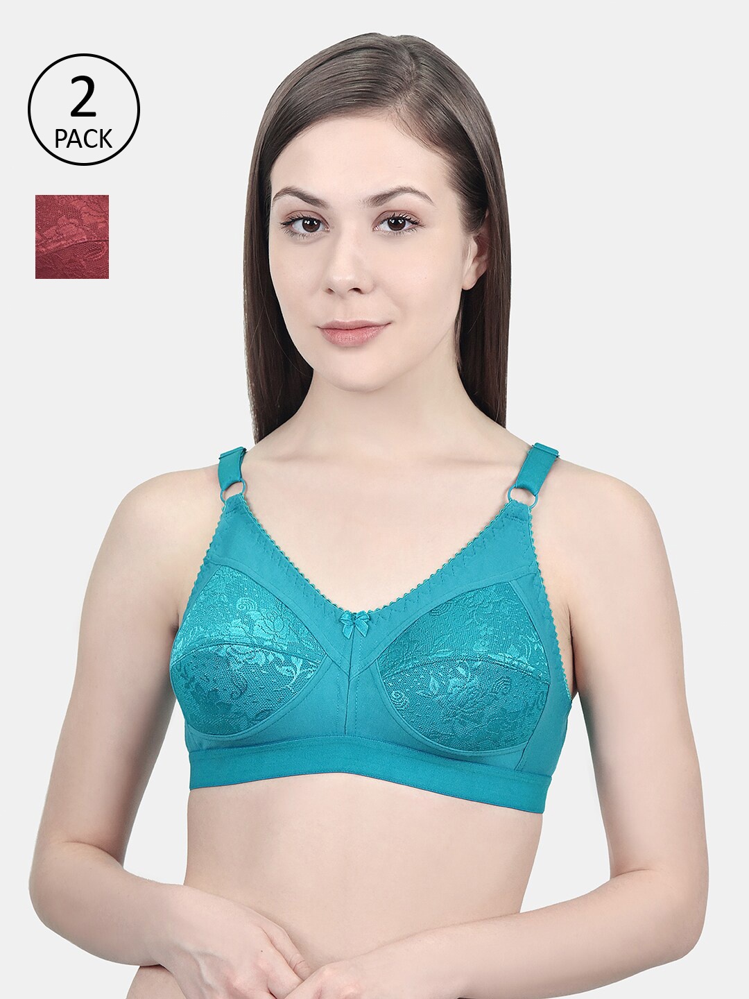 

Innocence Turquoise Blue & Maroon Set Of 2 Printed Everyday Bra
