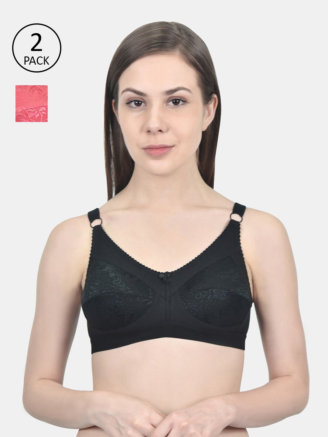 

Innocence Pack of 2 Black & Peach-Coloured Non Padded Bra