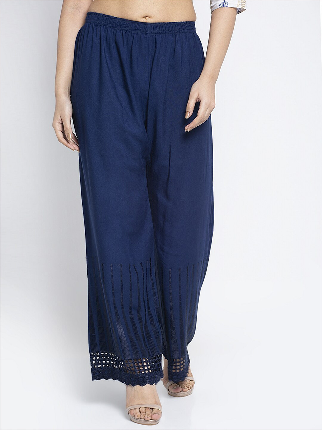 

Jinfo Women Navy Blue Knitted Ethnic Palazzos