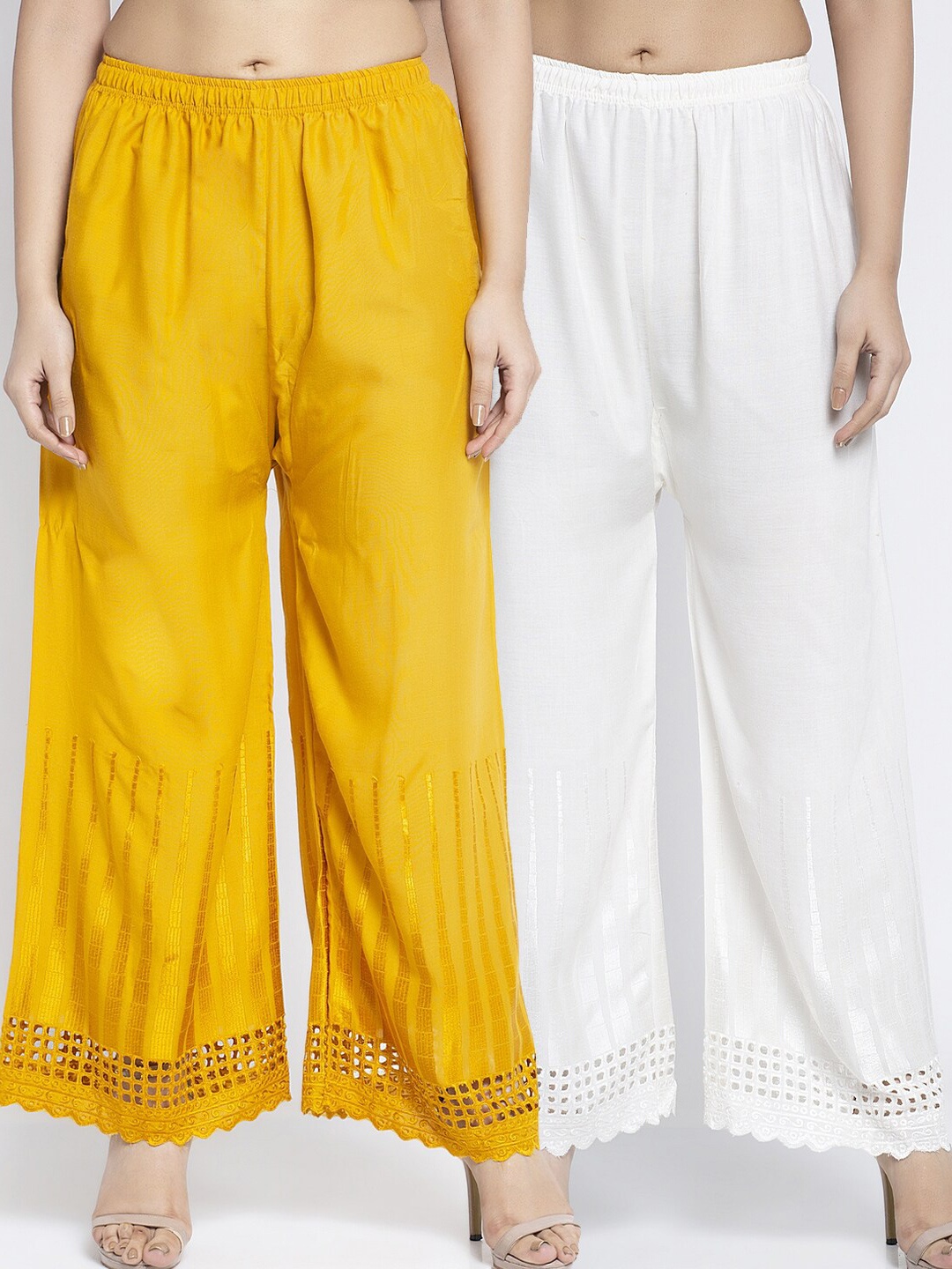 

Jinfo Women Yellow & White 2 Ethnic Palazzos