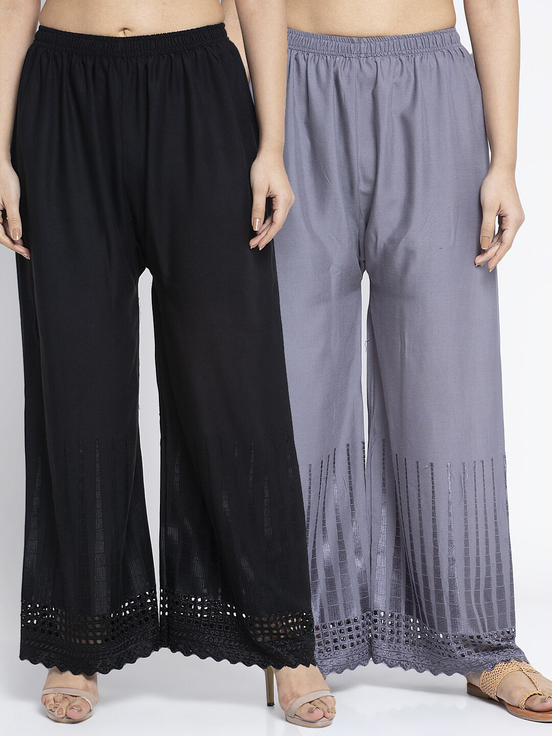 

Jinfo Women Black & Grey Set of 2 Self Design Flared Ethnic Palazzos