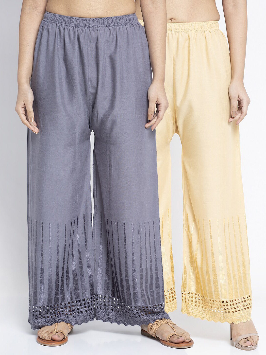 

Jinfo Women Grey & Beige Self Design 2 Ethnic Palazzos