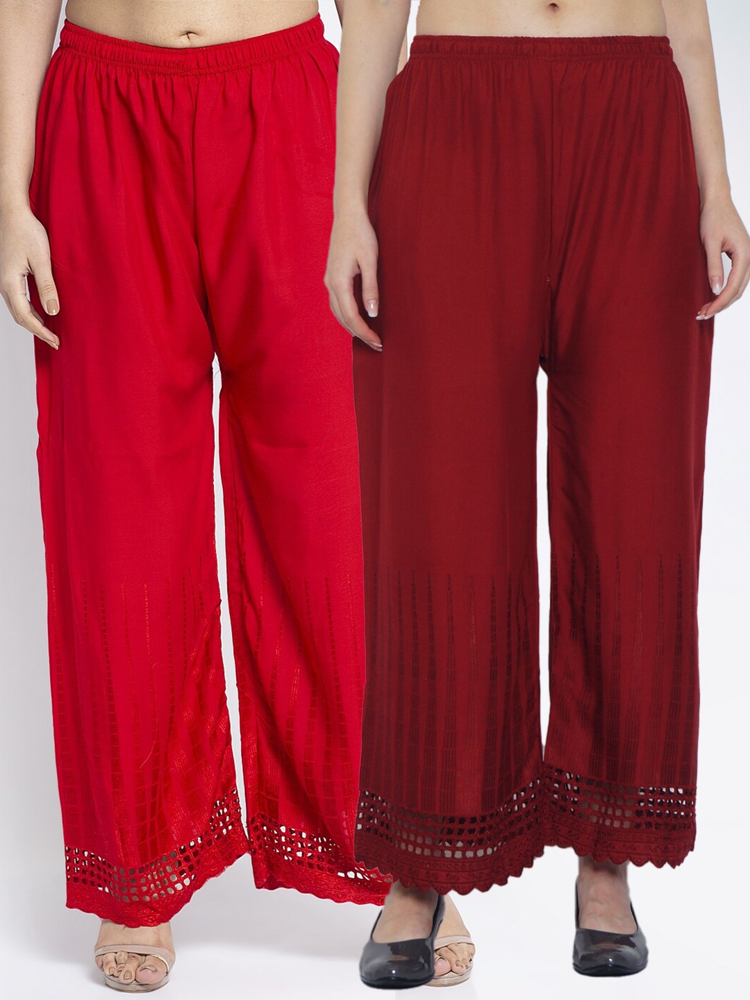 

Jinfo Women Red & Maroon 2 Ethnic Palazzos
