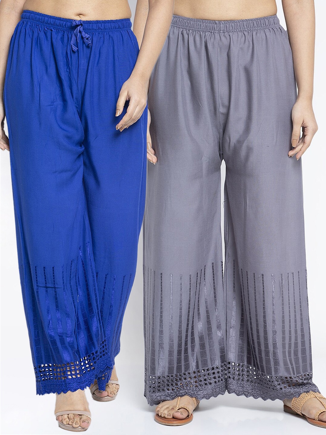

Jinfo Women Grey & Blue 2 Ethnic Palazzos