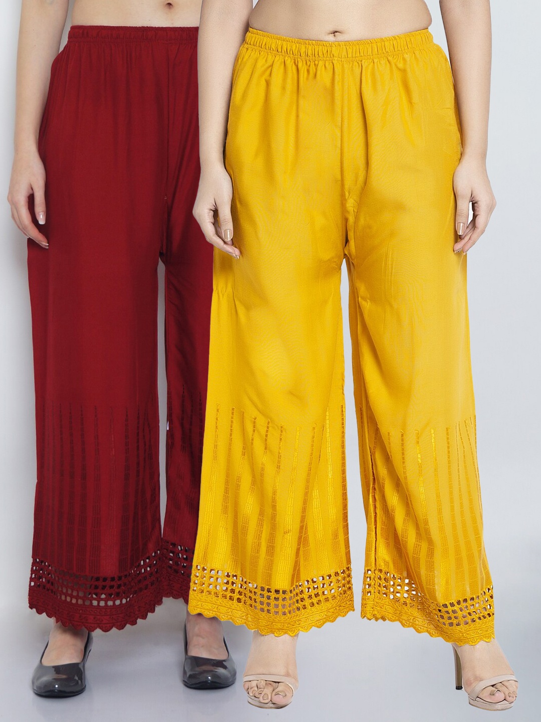 

Jinfo Women Yellow & Maroon 2 Ethnic Palazzos