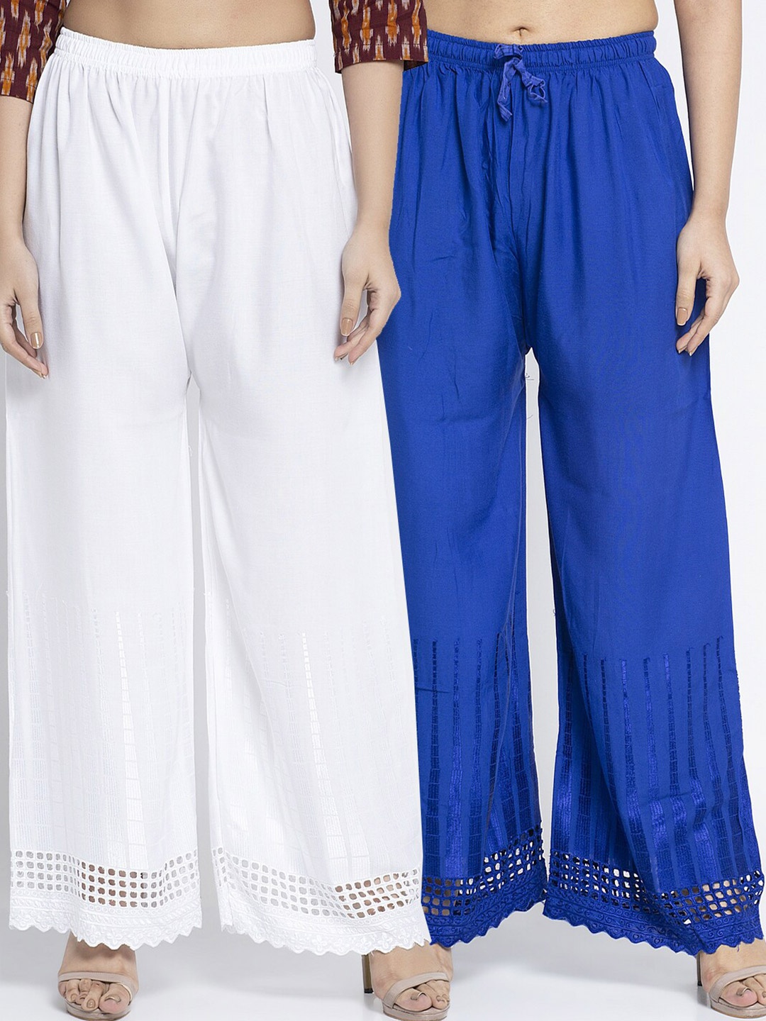 

Jinfo Women White & Blue 2 Ethnic Palazzos