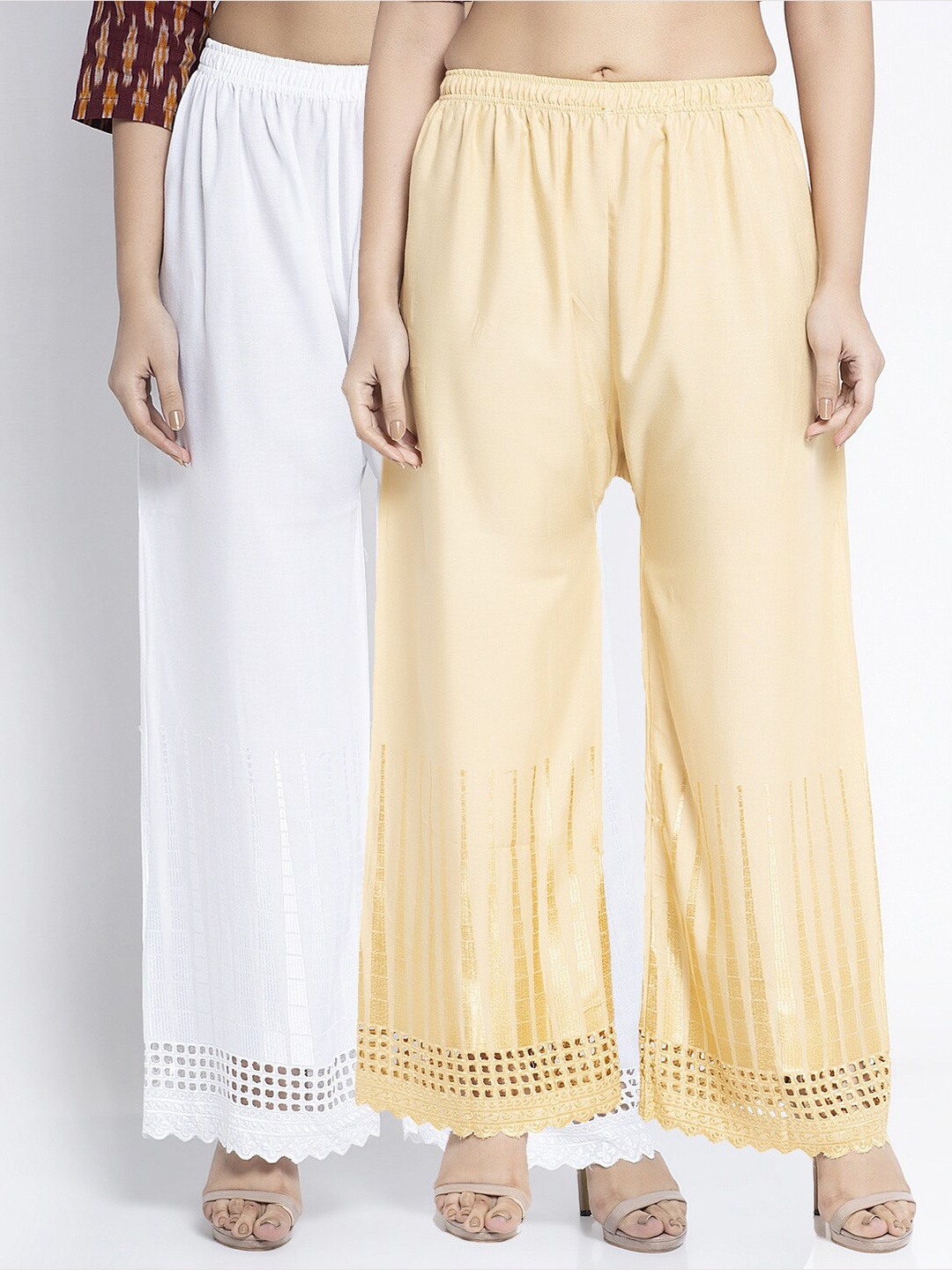 

Jinfo Women White & Beige 2 Ethnic Palazzos