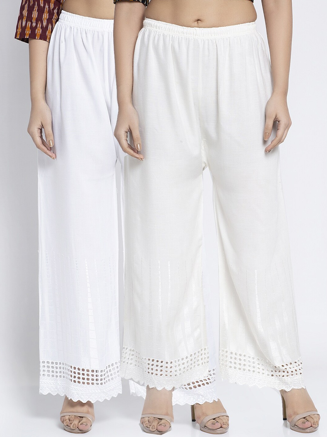 

Jinfo Women White Set of 2 Printed Knitted Ethnic Palazzos