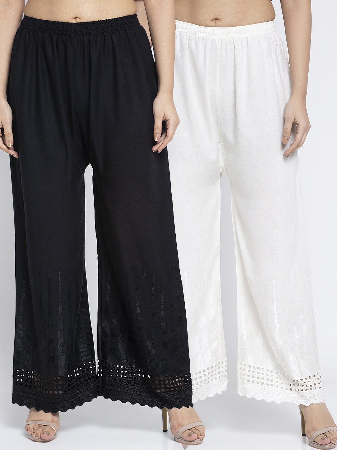 

Jinfo Women Black & White 2 Flared Ethnic Palazzos