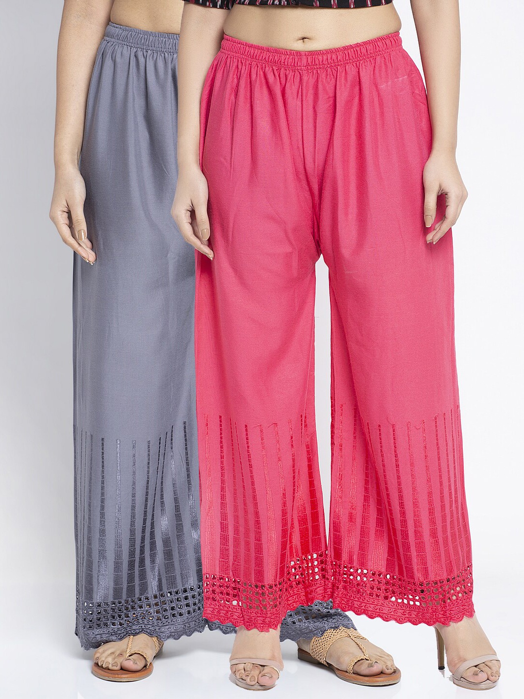 

Jinfo Women Grey & Pink 2 Ethnic Palazzos