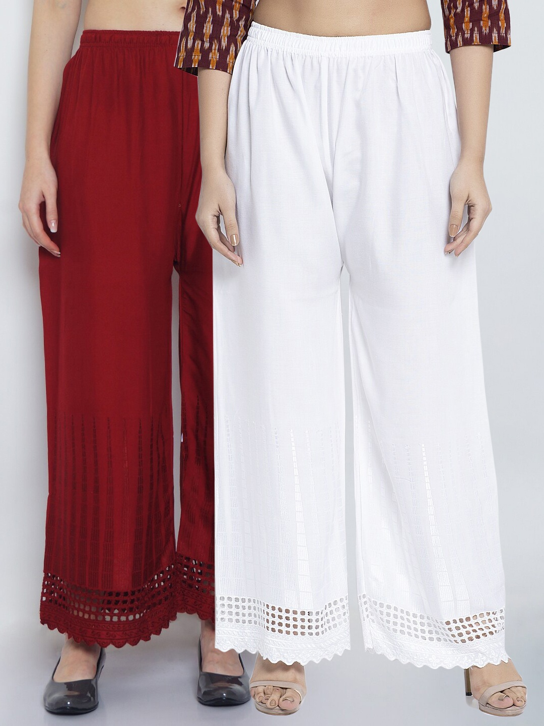 

Jinfo Women White & Maroon 2 Palazzos