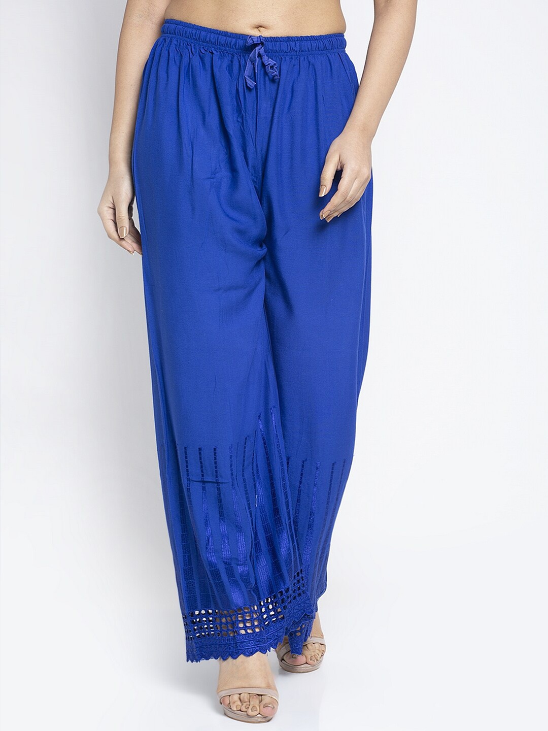 

Jinfo Women Blue Printed Knitted Palazzos