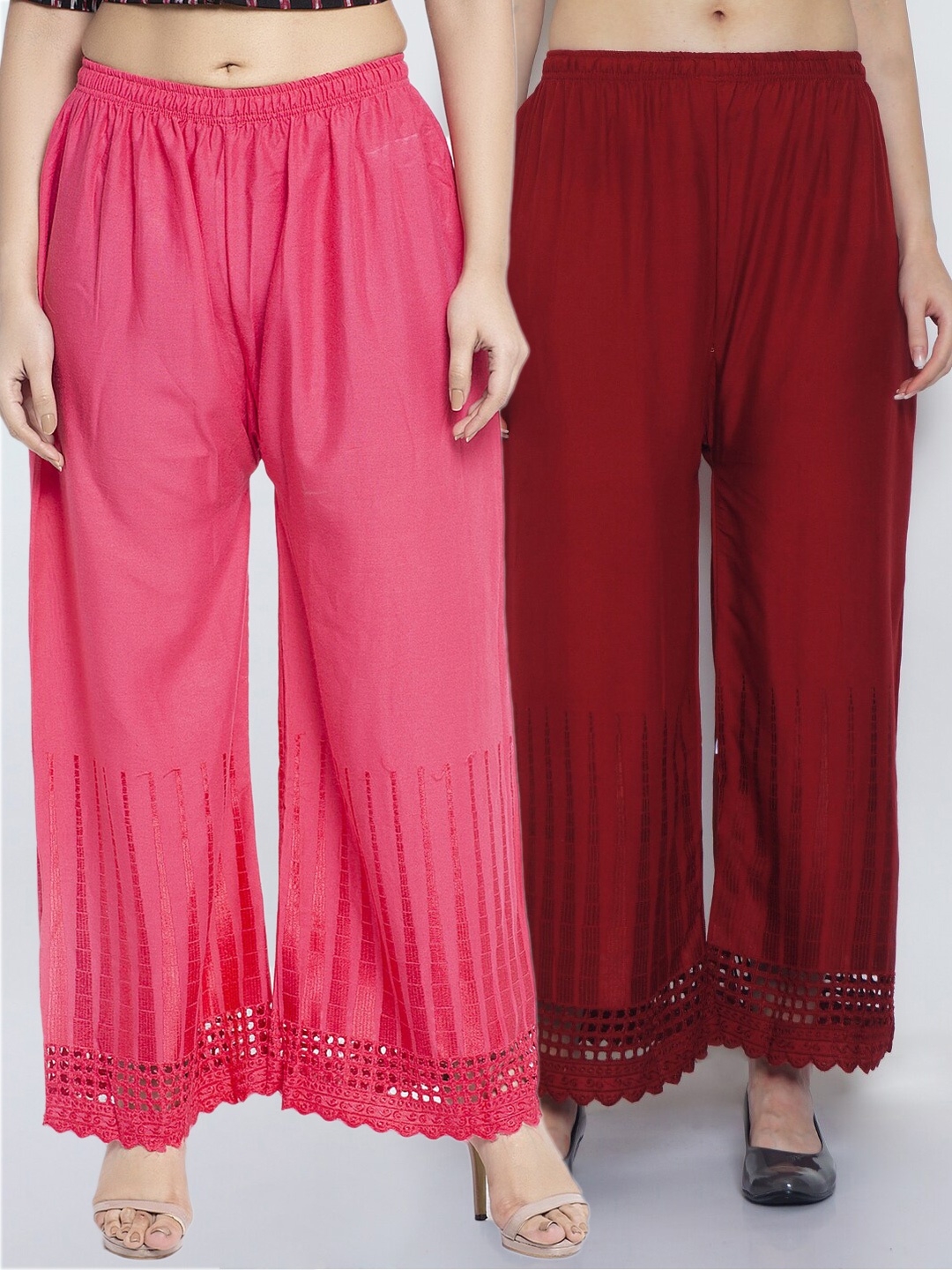 

Jinfo Women Pink & Maroon 2 Flared Palazzos