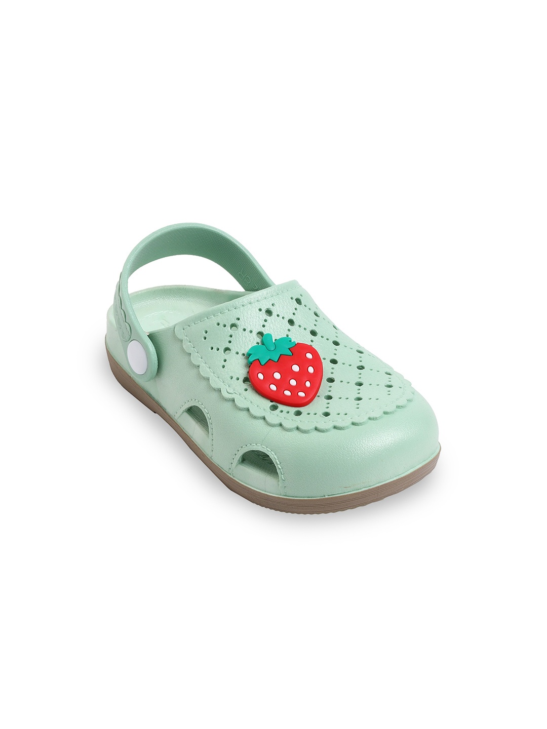 

Yellow Bee Girls Green & Red Self-Design with Strawberry Applique Clogs