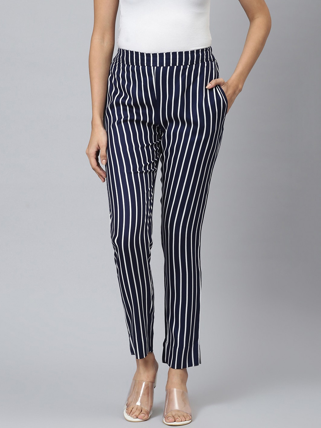 

FLAMBOYANT Women Blue Striped Trousers