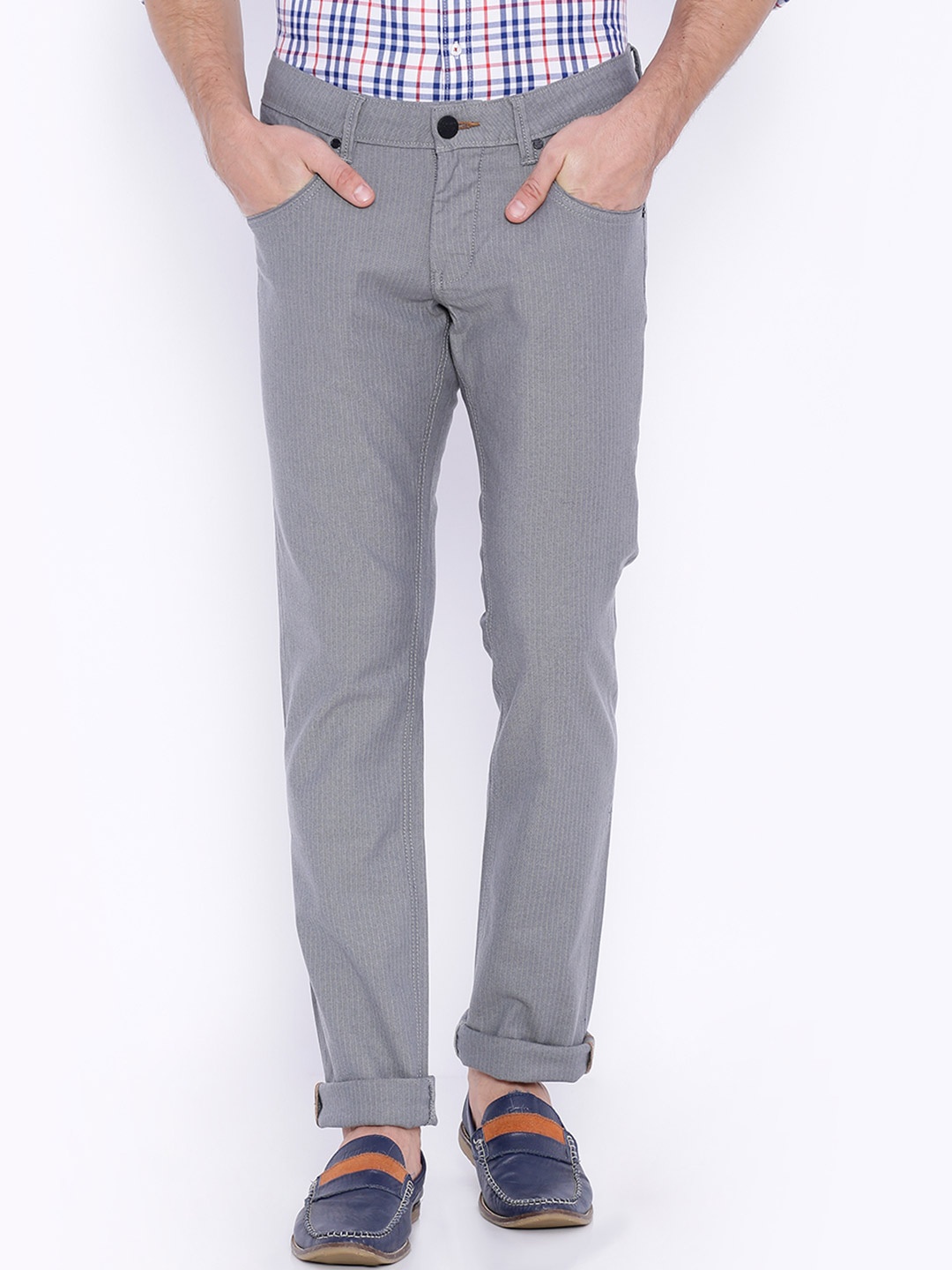 

Basics Men Grey Skinny Fit Regular Trousers