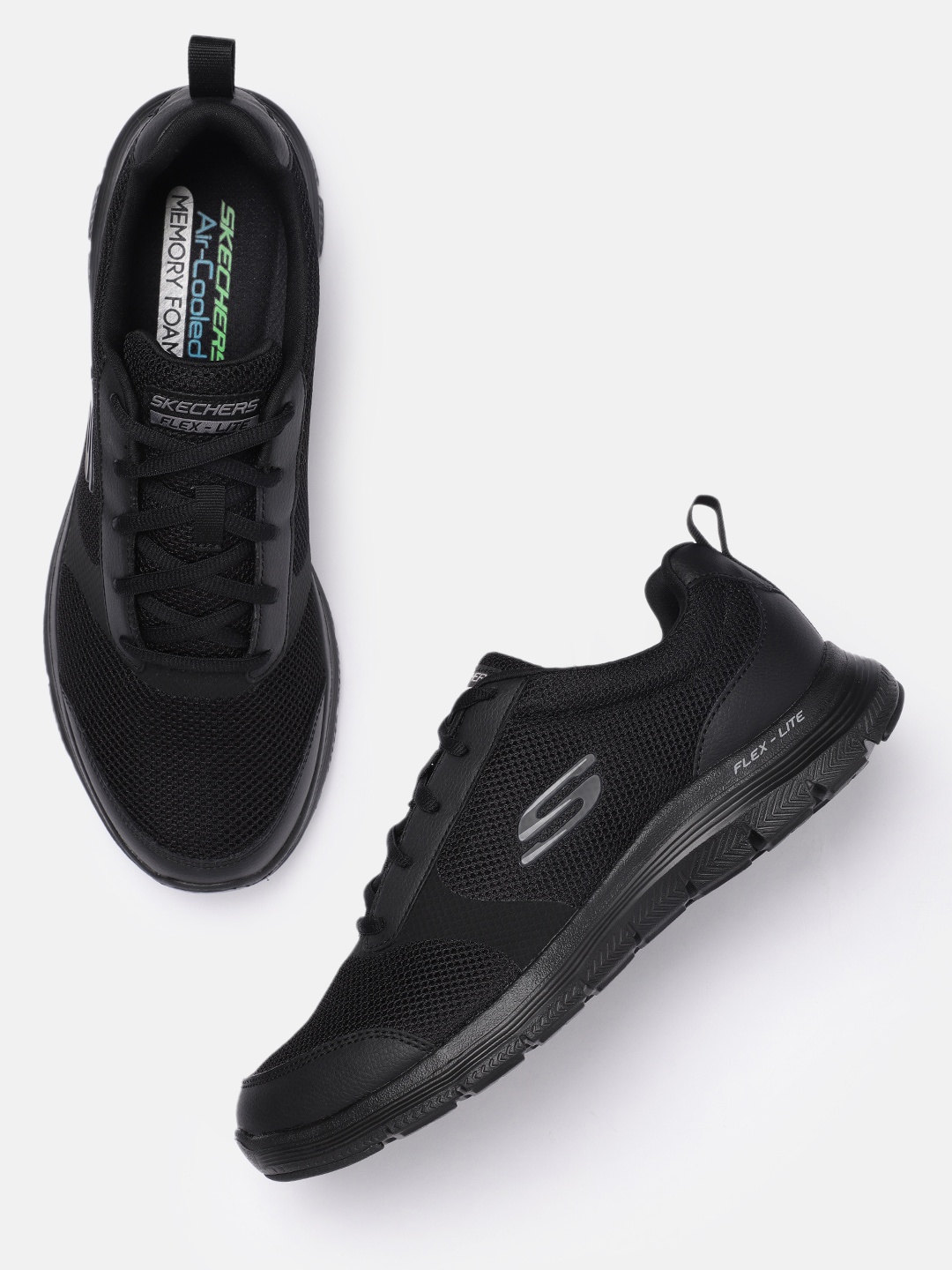 

Skechers Men Black Solid Air-Cooled Memory Foam Flex Advantage 4.0 Efficient Sneakers