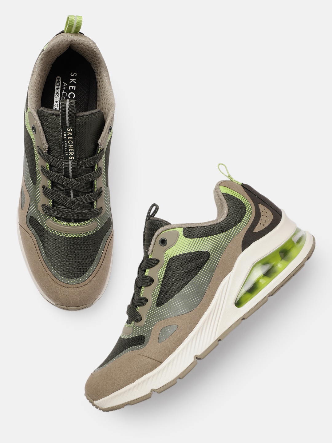 

Skechers Men Olive Green & Grey Colourblocked Sneakers