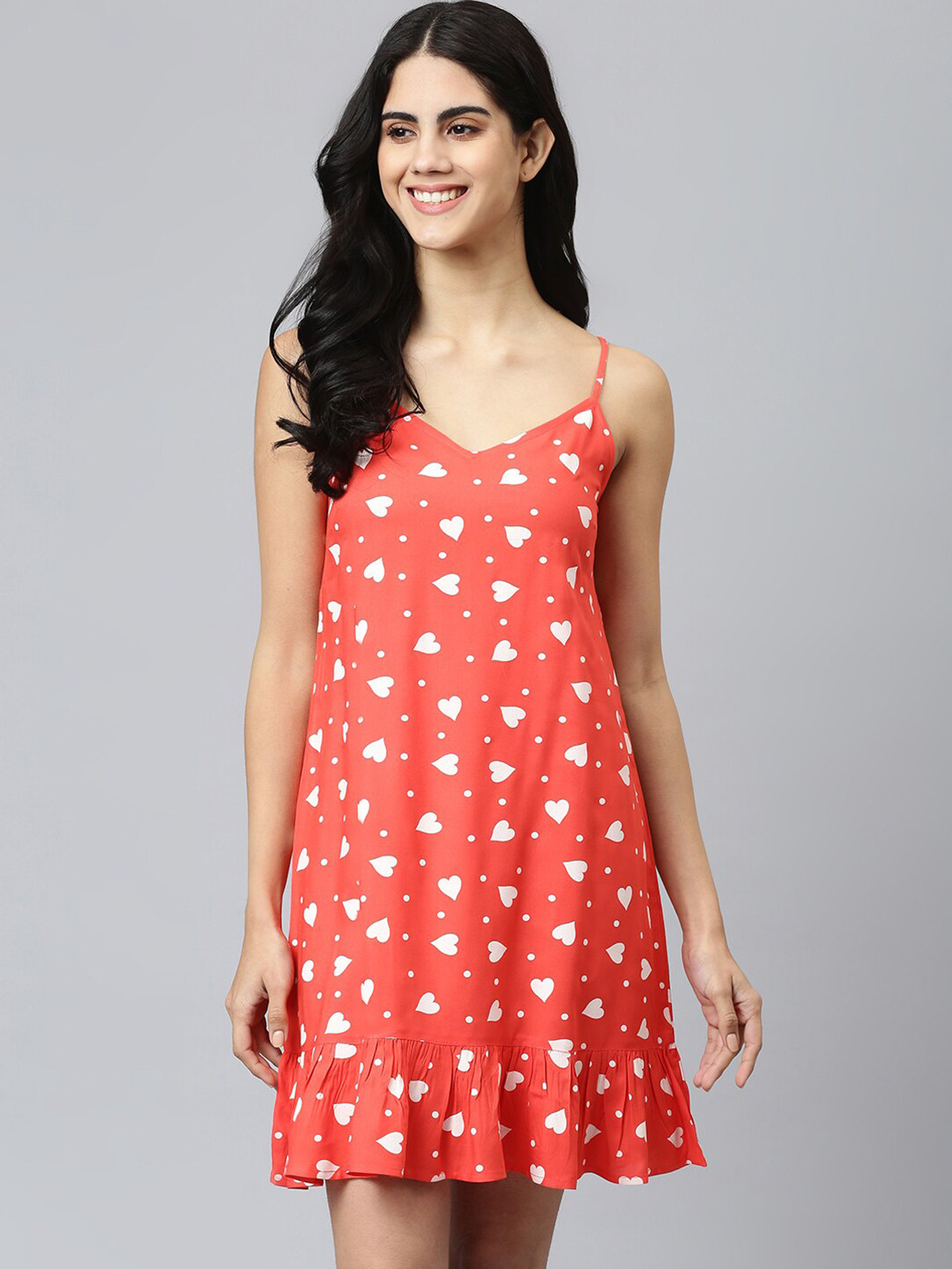 

FLAMBOYANT Women Red & White Heart Printed Nightdress