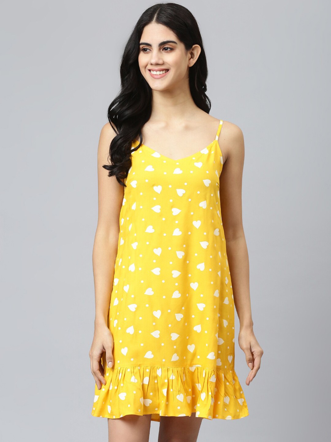 

FLAMBOYANT Women Yellow Printed Shoulder Strap Nightdress
