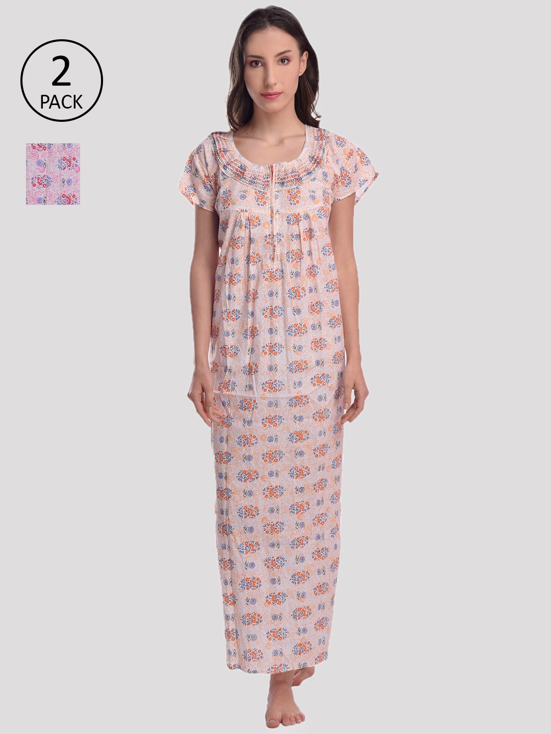 

CIERGE Pink & Peach Set of 2 Printed Maxi Nightdress