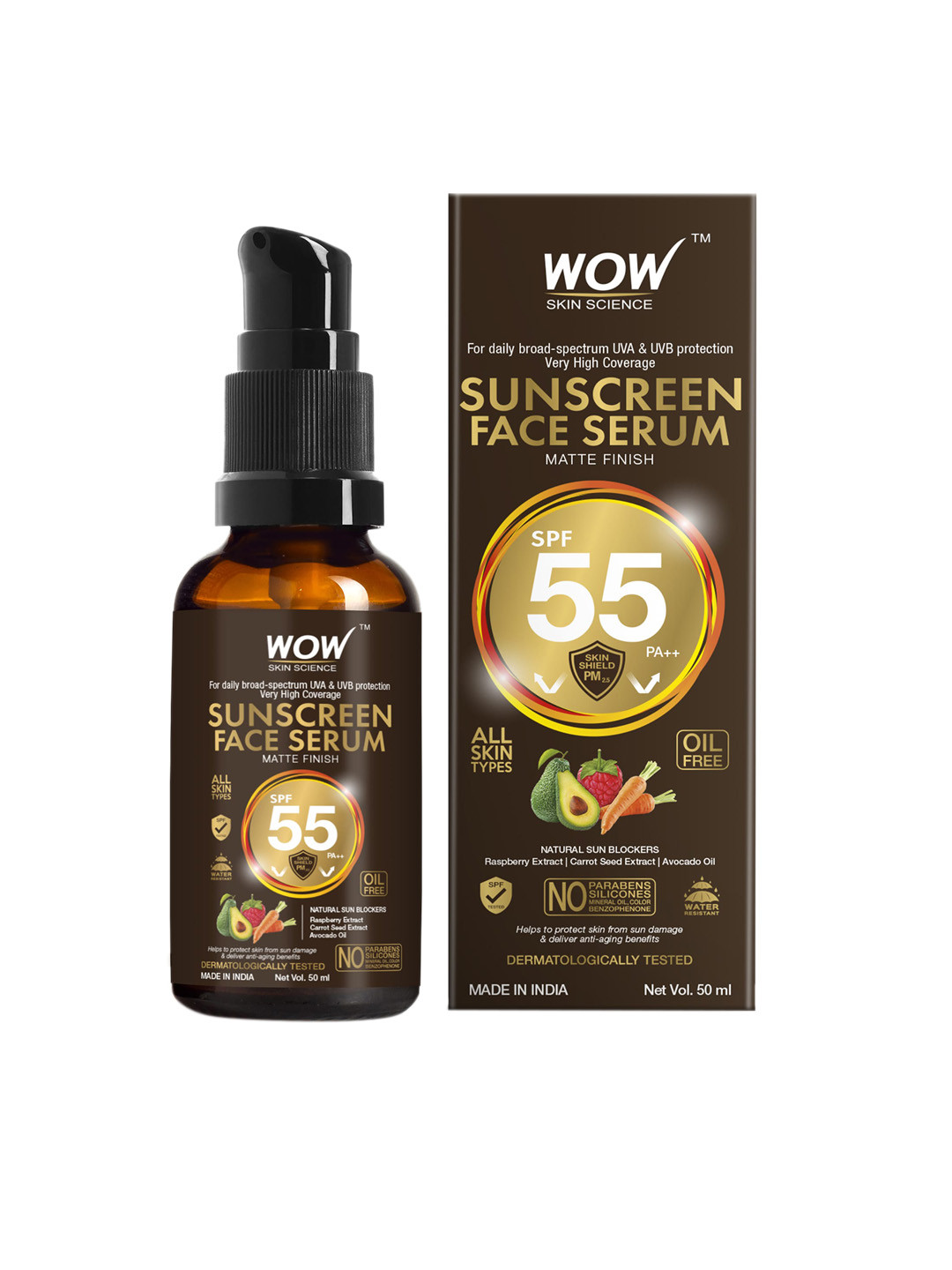 

WOW SKIN SCIENCE Matte Finish SPF 55 Sunscreen Face Serum - 50 ml, Brown