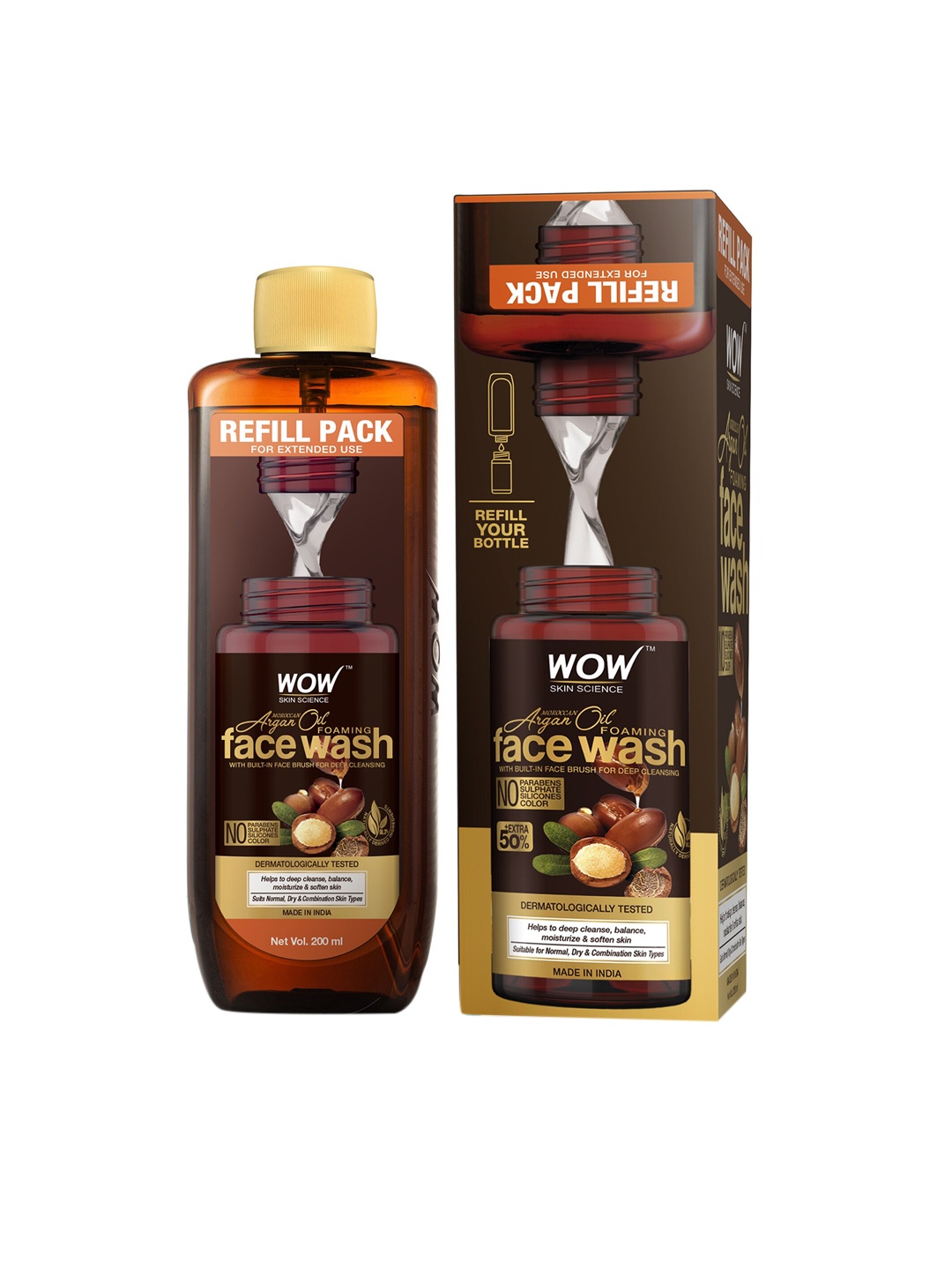 

WOW SKIN SCIENCE Moroccan Argan Oil Foaming Face Wash Refill Pack - 200 ml, Brown