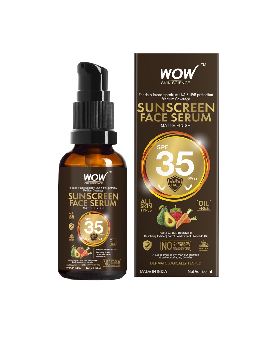 

WOW SKIN SCIENCE Matte Finish SPF 35 Sunscreen Face Serum - 50 ml, Brown