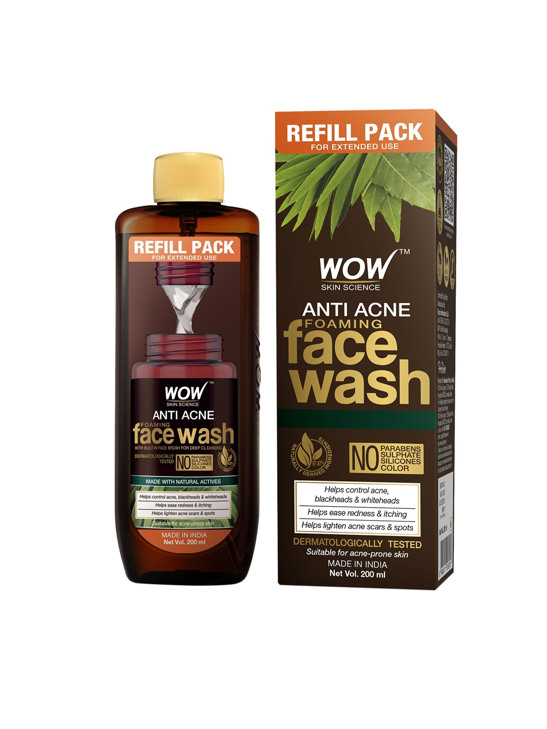 

WOW SKIN SCIENCE Anti Acne Foaming Face Wash Refill Pack - 200 ml, Brown