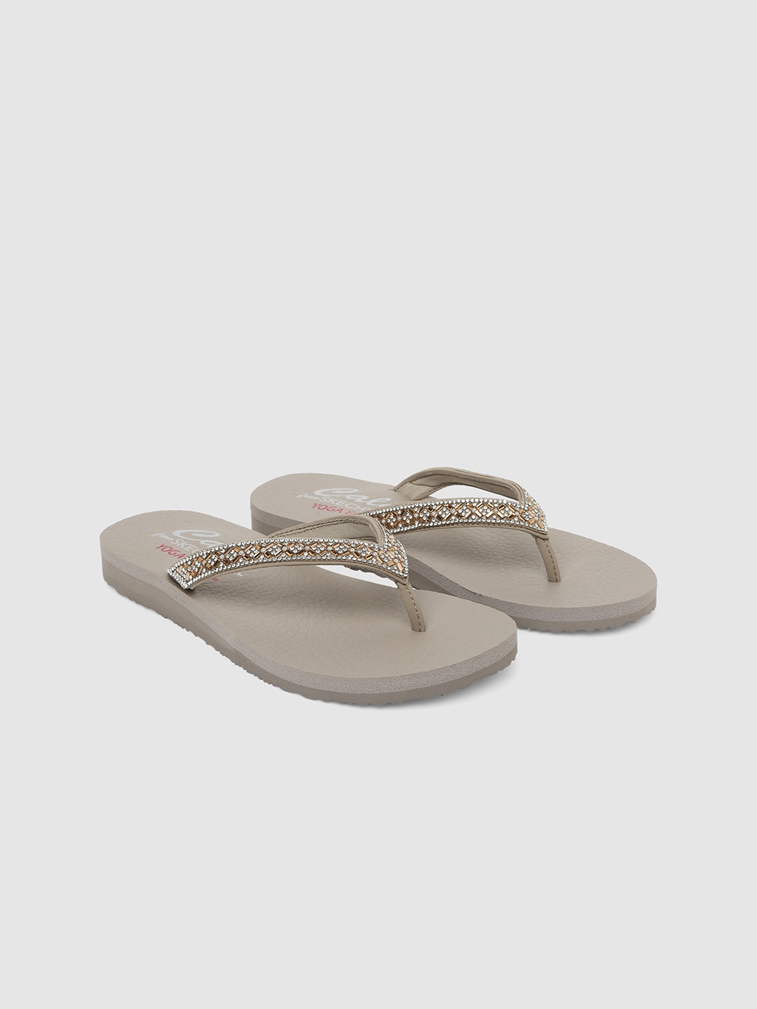 

Skechers Women Taupe Embellished T-Strap Flats