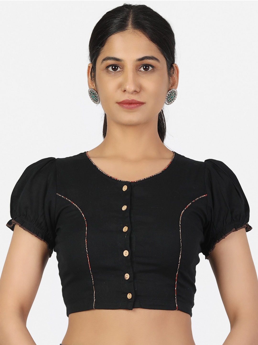 

Llajja Women Black Solid Pure Cotton Readymade Saree Blouse