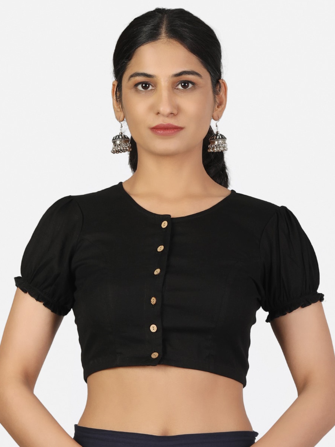 

Llajja Women Black Solid Pure Cotton Saree Blouse