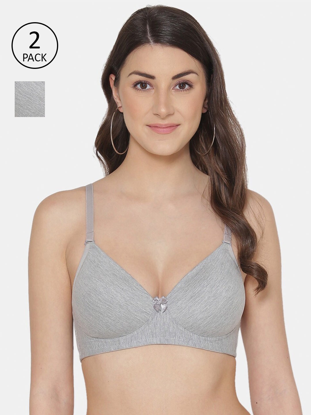 

Tweens Grey Set of 2 Cotton Non-Wired Lightly Padded Full Coverage T-Shirt Bra