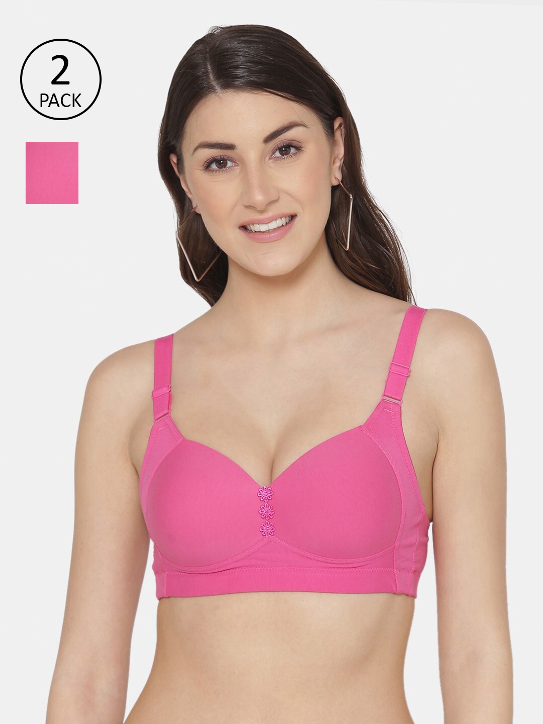 

Tweens Pink Set of 2 Cotton Non-Wired Lightly Padded Full Coverage T-Shirt Bra