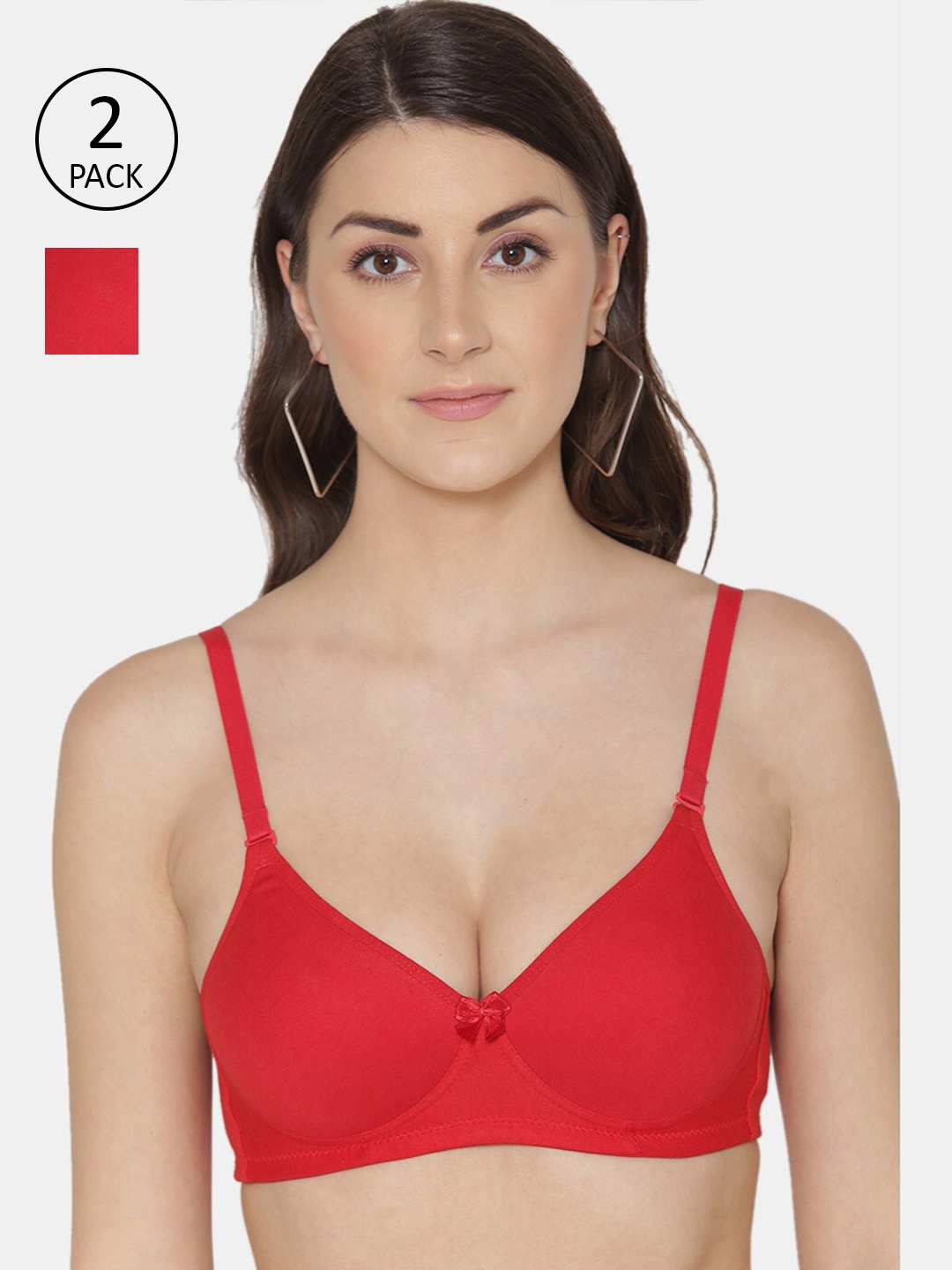 

Tweens Red Set of 2 Cotton Non-Wired Lightly Padded Full Coverage T-Shirt Bra