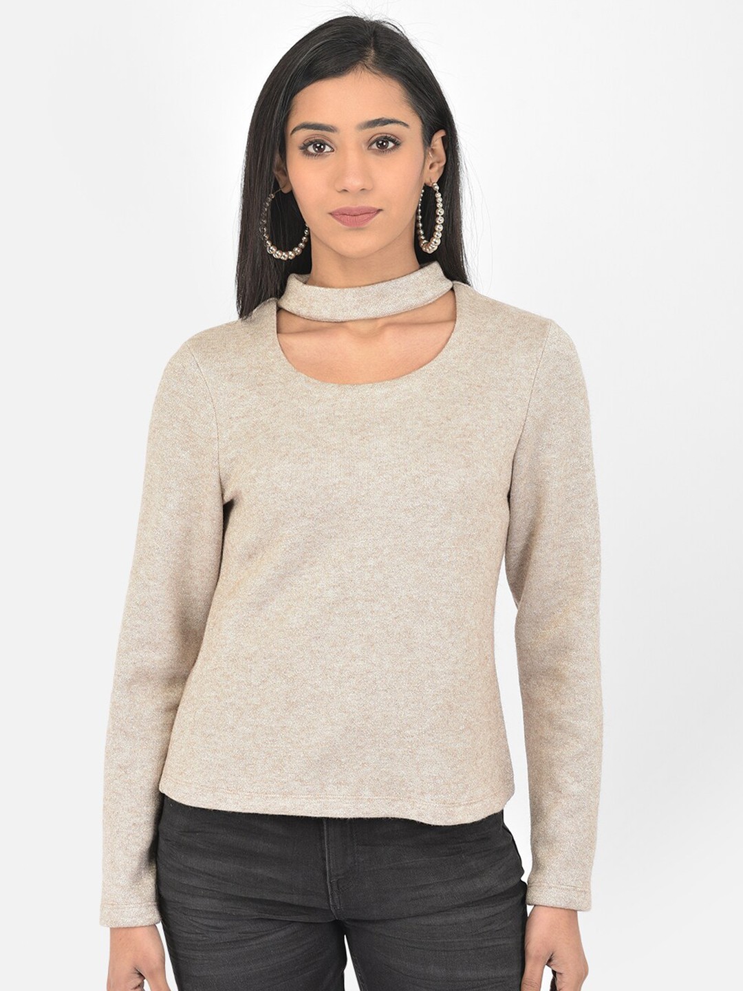 

Latin Quarters Women Beige Choker Neck Top
