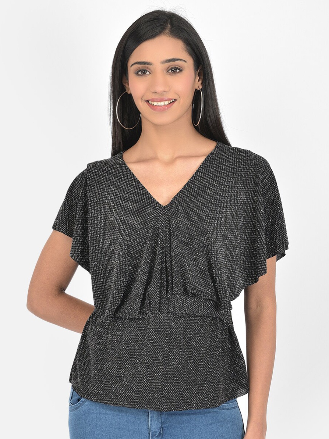

Latin Quarters Black Sheer Cinched Waist Top