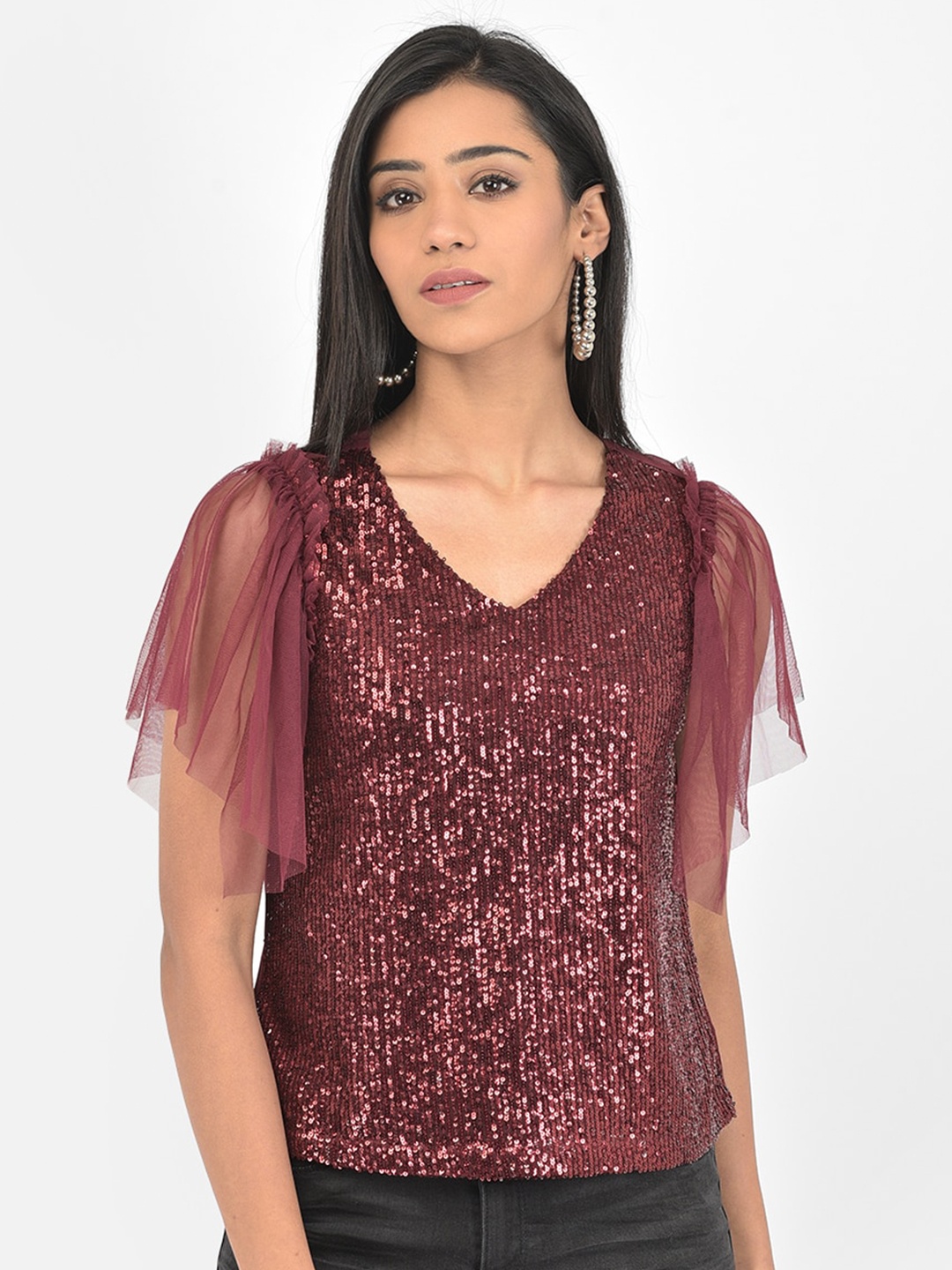 

Latin Quarters Maroon Sequence Embellished Top