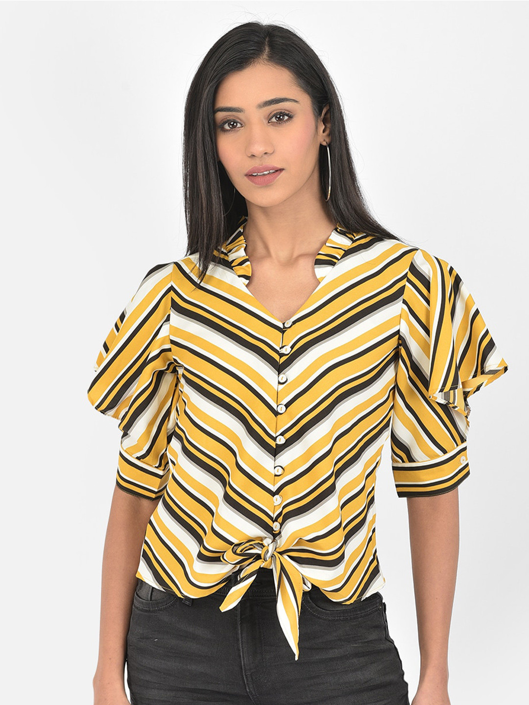 

Latin Quarters Mustard Yellow & White Striped Top
