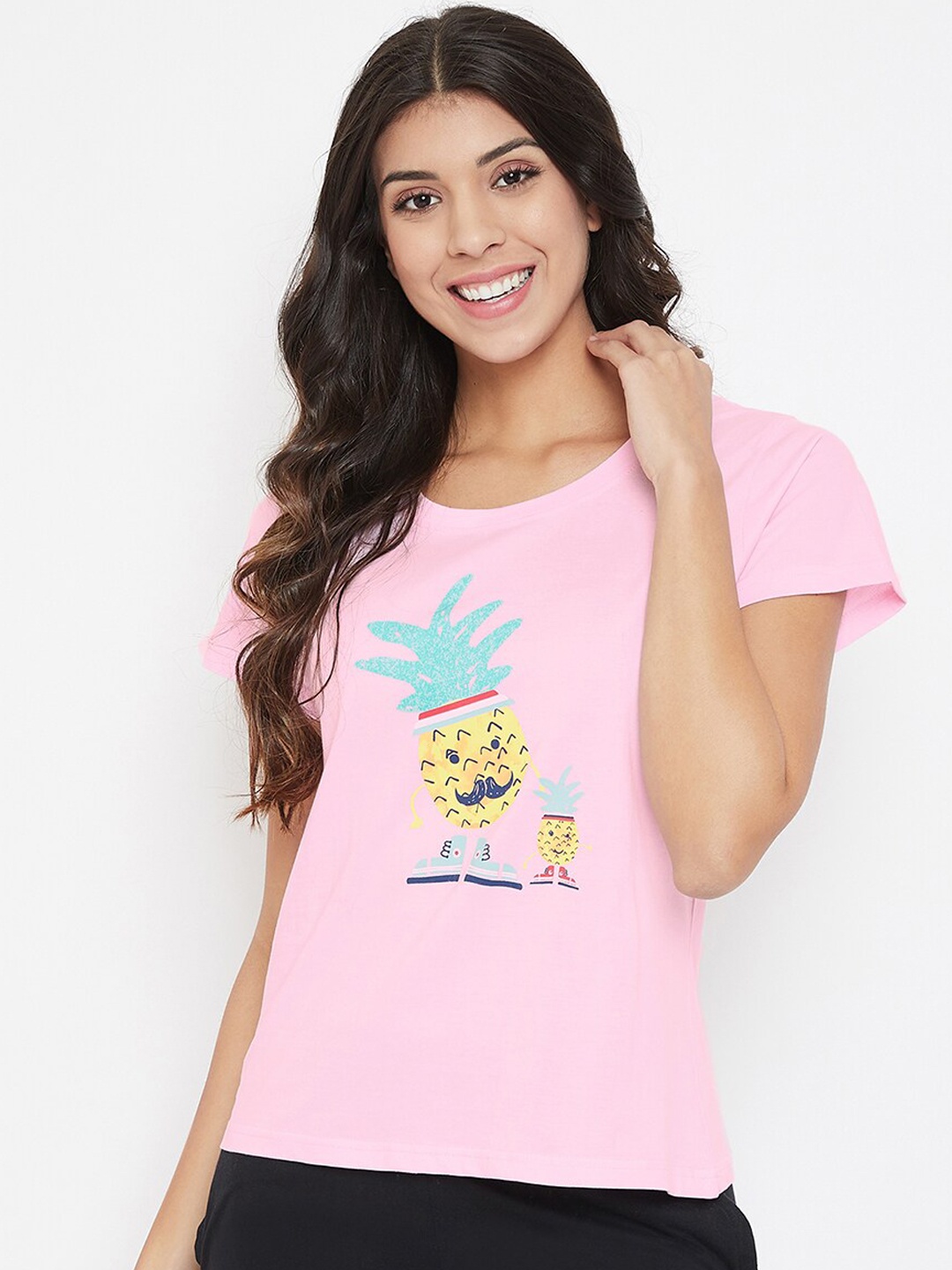 

Clovia Women Pink Printed Cotton Lounge T-shirt