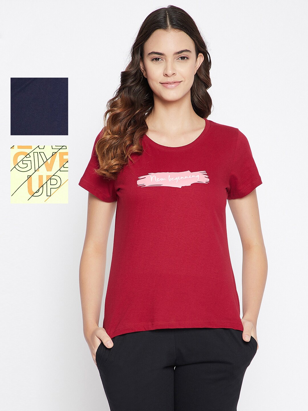 

Clovia Women Pack Of 3 Assorted Cotton Lounge T-Shirt