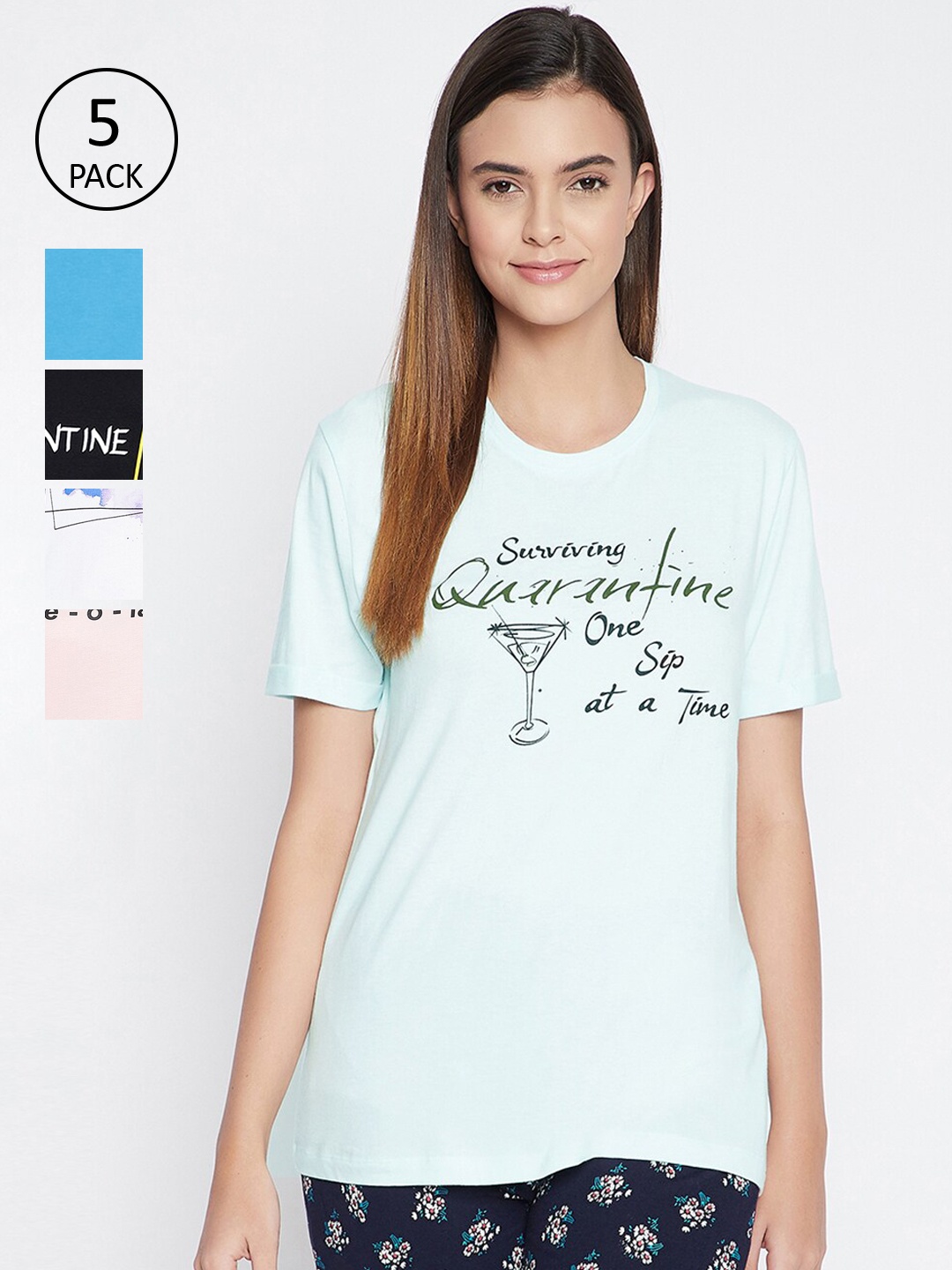 

Clovia Women Pack Of 5 Assorted Lounge T-Shirts