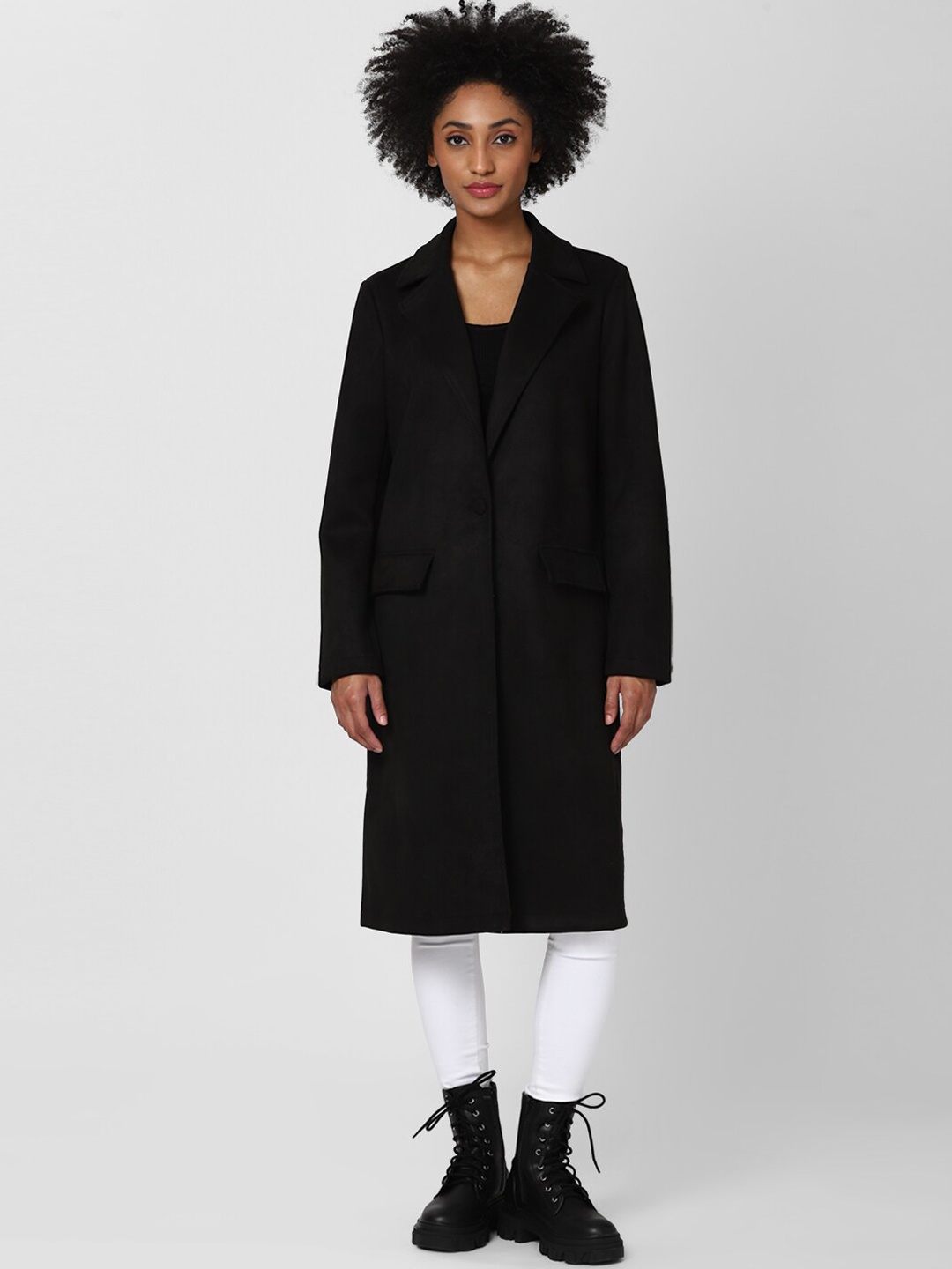 

FOREVER 21 Women Black Solid Trench Coats